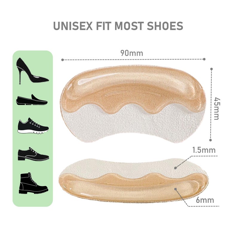 VivoFoot 4 Pairs Anti-Slip Heel Grips for Shoes Too Big  Gel Heel Liners & Pads for Loose Shoes  Self-Adhesive Back of Heel Cushion Inserts  Heel Blister Protectors for Women & Men (Beige+Black) - Image 5